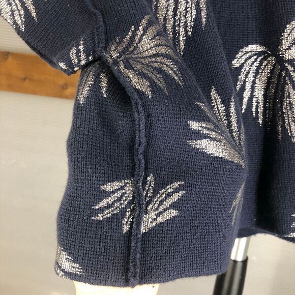CINQ A SEPT 30% Wool Navy Metallic Palm Exposed Seam Short Sleeve Sweater Sz XS - Picture 4 of 9